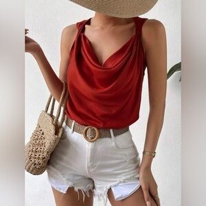 Max Studio Burnt  orange drape neck  tank top size XS